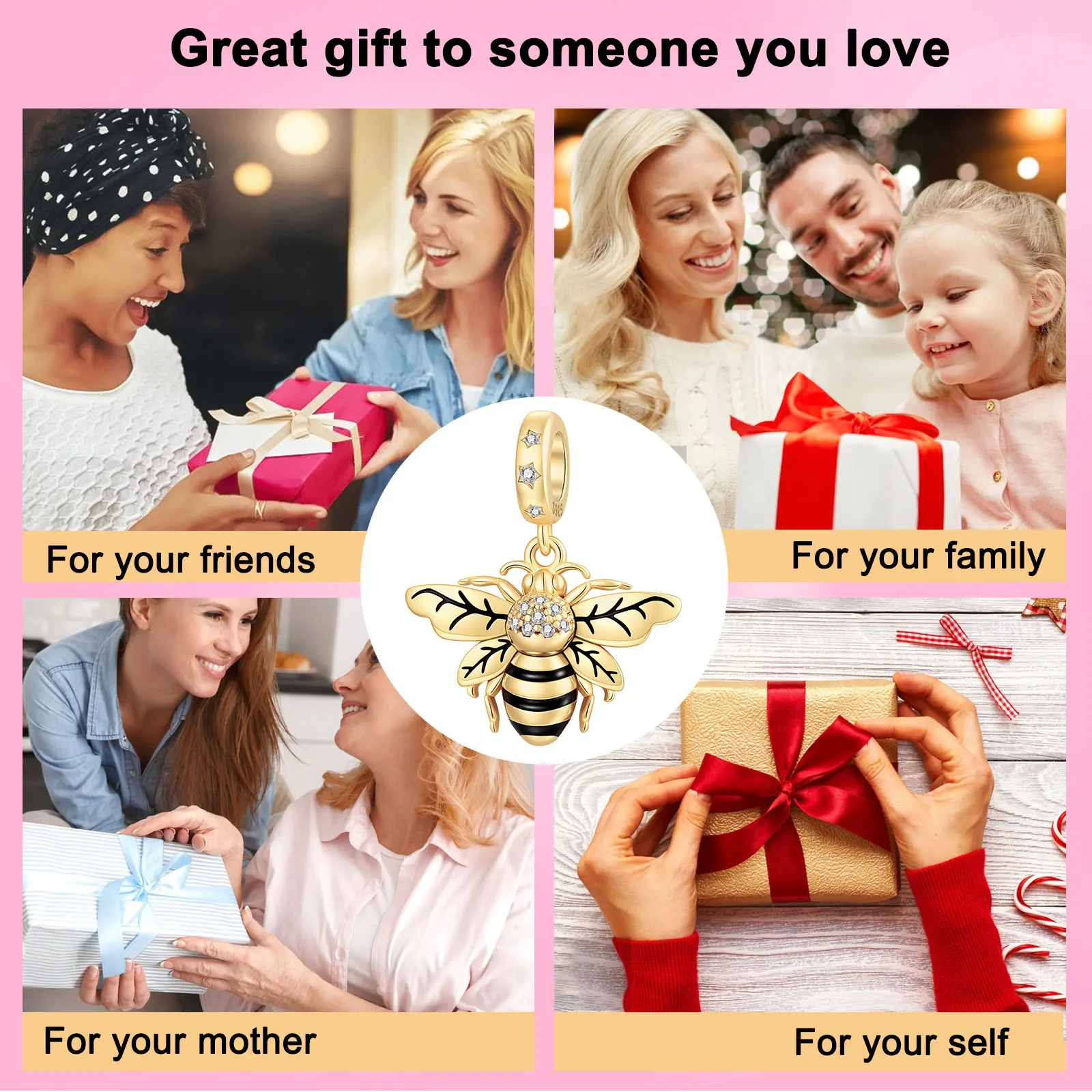 Original 925 Sterling Silver Charm Nature Insect Gold Honey Bee Pendant for Women Fit Original Bracelet Necklace DIY Accessories view 6