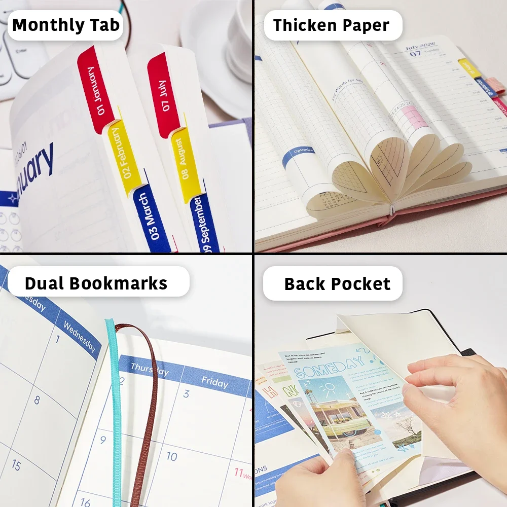 دفتر أعمال فاخر A5 مصنوع من جلد البولي يوريثان مخطط أكاديمي مع قائمة المهام جدول الأعمال مخطط شهري جدول مكتب الأعمال