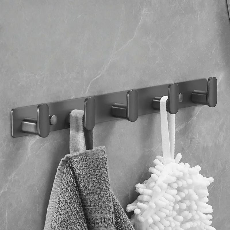 

Серая вешалка для полотенец для ванной комнаты, алюминиевые крючки для халатов, рядный крючок для одежды, настенный крючок для полотенец, вешалка для ключей, шляпы, сумки, держатель для ванной комнаты