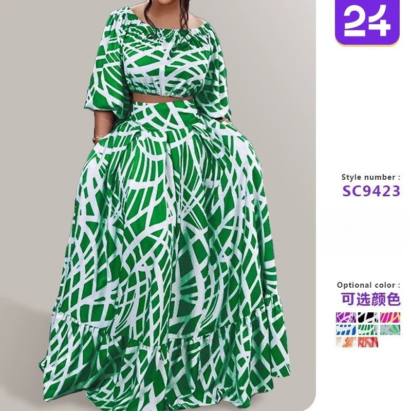 

Осенняя модная юбка с принтом в стиле бохо, женские комплекты, сексуальный укороченный топ с v-образным вырезом + длинная юбка, комплект из 2 предметов, элегантный костюм, повседневная женская одежда