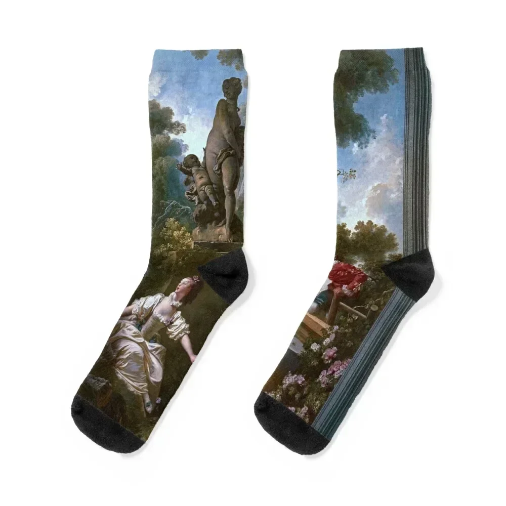 

The Progress of Love - The Meeting by Jean-Honoré Fragonard Socks sheer bright garter summer Wholesale Socks Female Men's