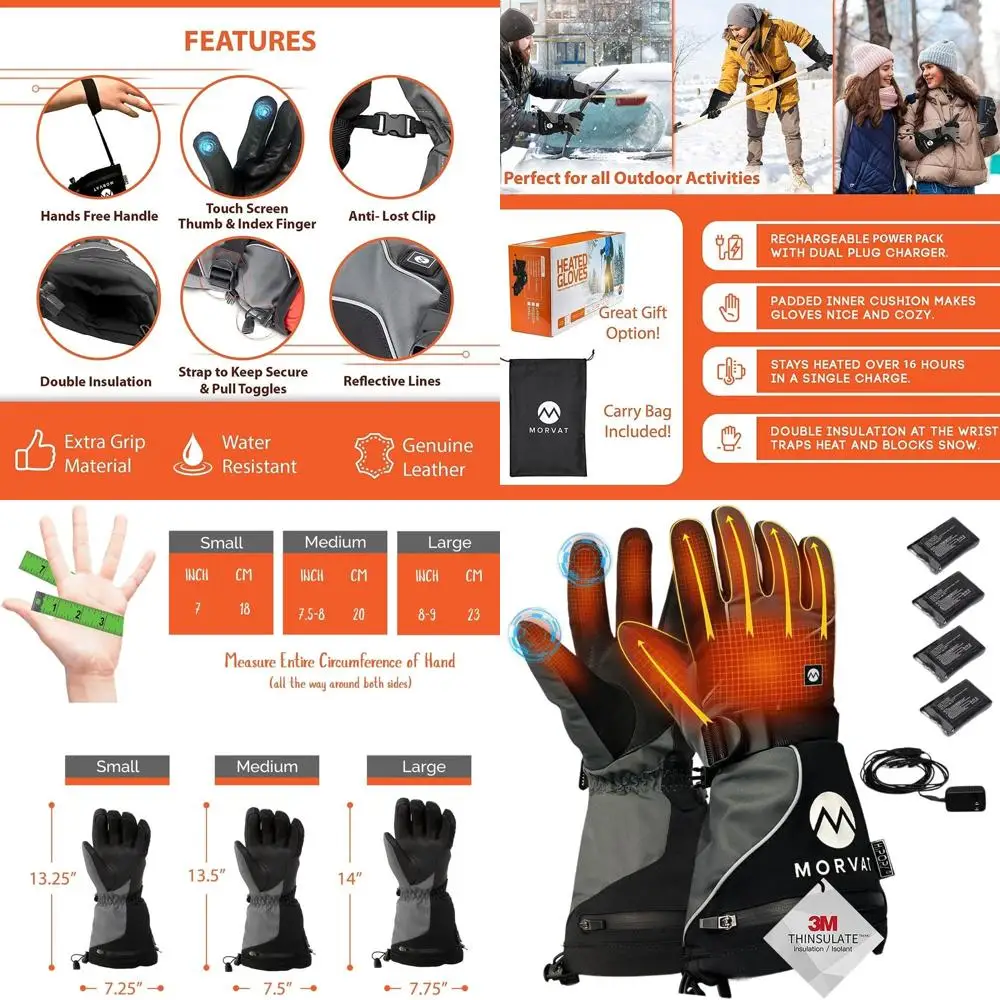 

Кожаные перчатки с подогревом для рук и сенсорным экраном, 16-часовая батарея, водонепроницаемые, идеально подходят для катания на лыжах и мотоциклах