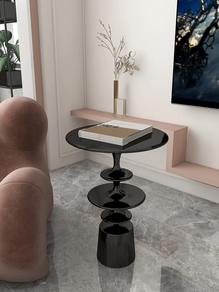 Art Small Tea Table Round Coffee Tables Living Room Sofa Side Table Black Balcony Cream Corner Table Furniture Bedside Table