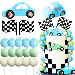 LaVenty Pink Race Car Cake Decorations Car Cake Topper Checkered Flag Cake Topper Growing Up Two Fast Birthday Decorations