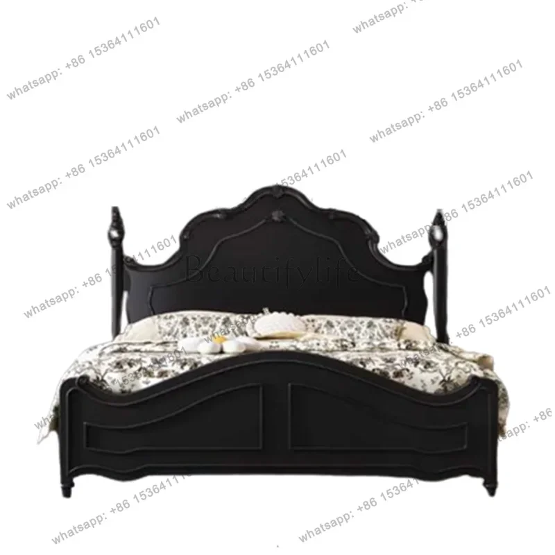 Cama doble de estilo francés Queen, Cama King de princesa moderna americana, Comferter negro, Cama Doble, juego de dormitorio de lujo, muebles