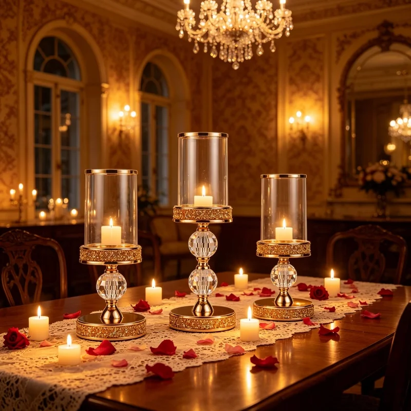 

Gold/Silver Crystal Hurricane Candle Holder with Glass Dome & Rhinestone Base for Pillar Candles Wedding Home Table Centerpiece
