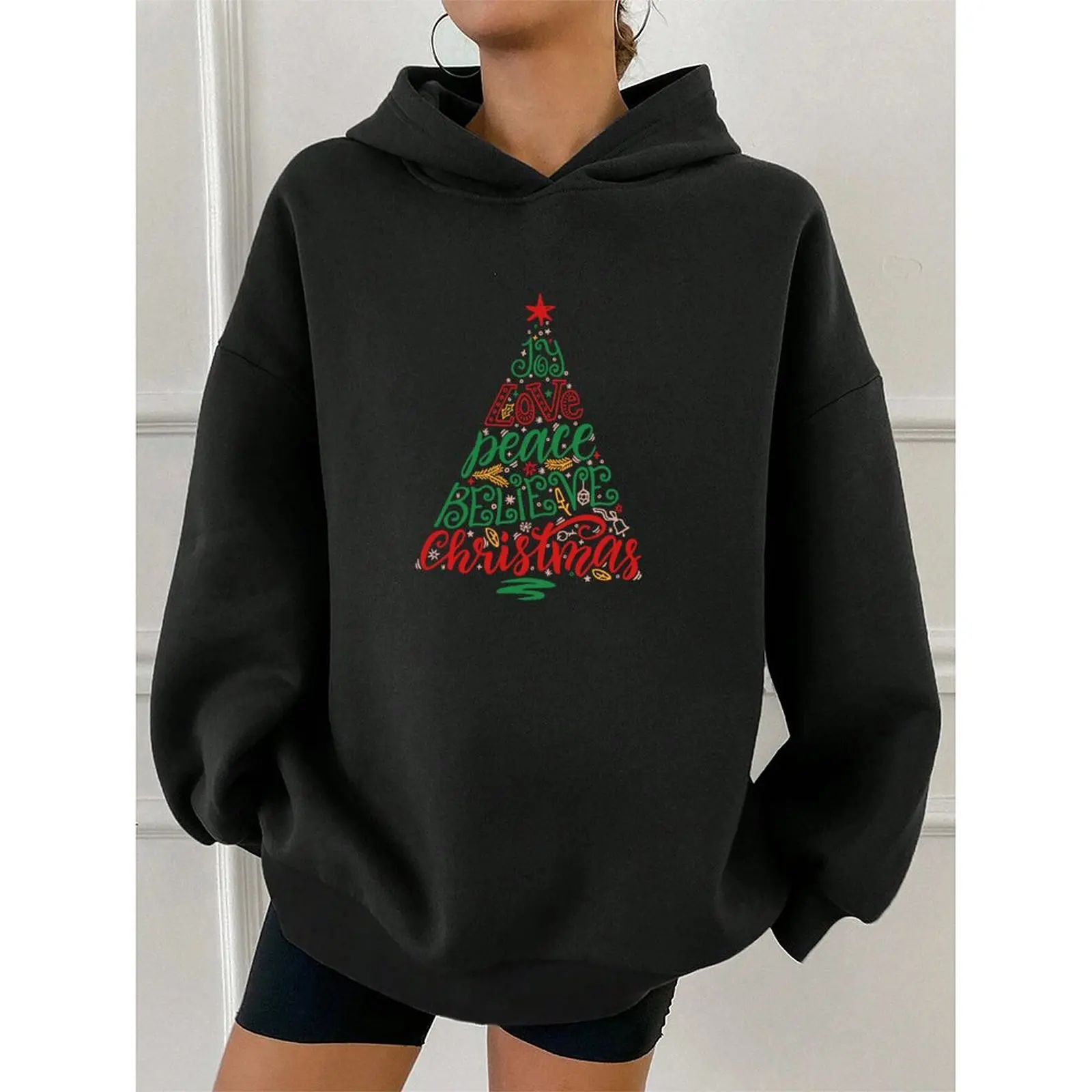 

Women Fashion Plus Velvet Casual Loose Sweatshirt Loose Pullovers Winter Comfortable Christmas Printed Hoodies Long Sleeve Tops