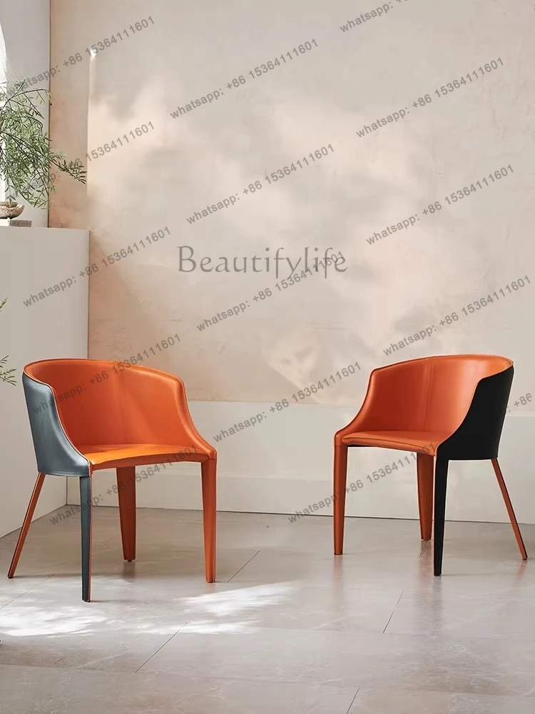 

Modern Home Restaurant Light Luxury High-end Island Chair Minimalist Italian Saddle Leather Dining Chair