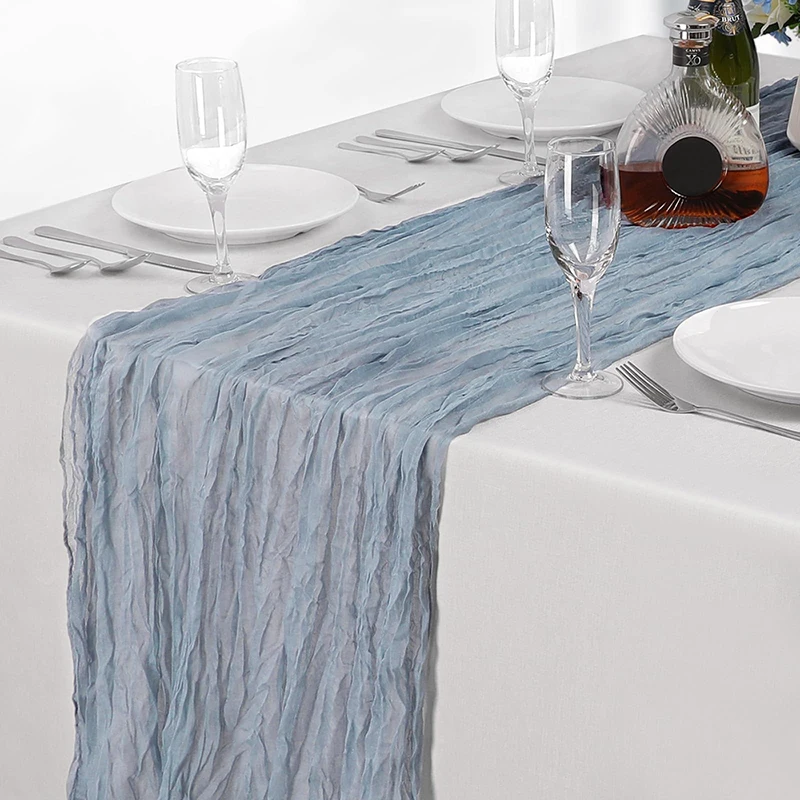 1pc Dusty Blue Boho Style Cheesecloth Table Runner Perfect for Thanksgiving Baby Shower Tablecloth Overlay Chic Home Décor image 2