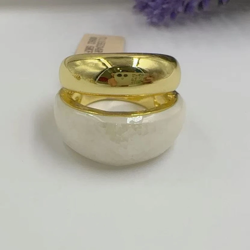 Assorted Chunky Statement Rings Oversized Stackable Gold Plated Silver-Tone Resin Pearl Teardrop Flower Trendy Jewelry For Women view 4