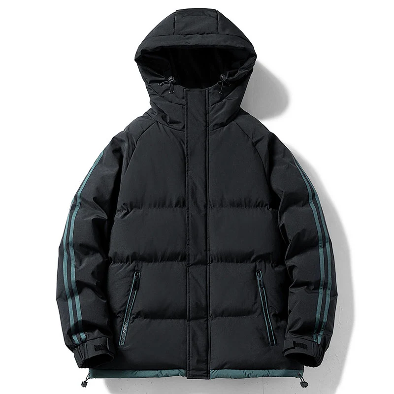 Men's And Women's Thiened down Cotton Jaet with Hood Two Bars Warmth Cotton Coat Youthful Modern Sle Regular Length