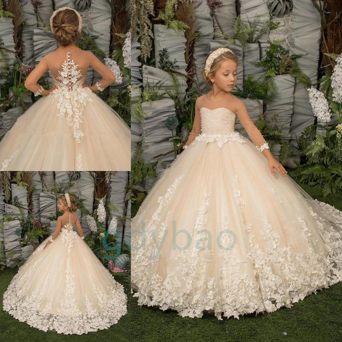 Girl sleeveless Tulle Luxurious Flower Gown Princess Dress for Girls Birthday Party First Communion Party Dress