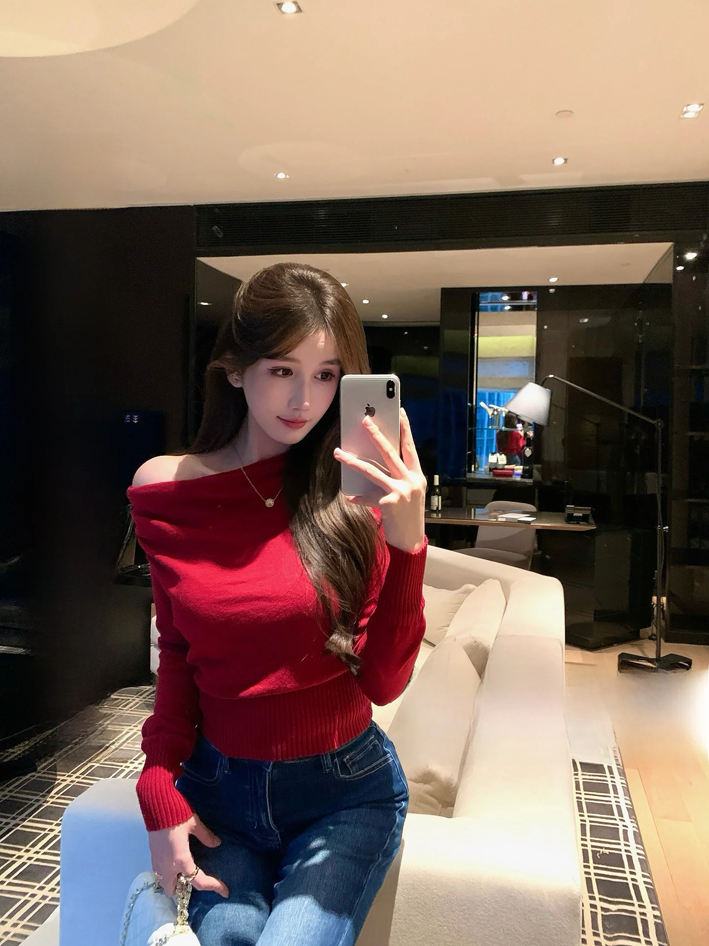 

Женский повседневный вязаный топ Yuyuel с длинным рукавом, весенний стиль для работы, с асимметричным вырезом на плече, свободный крой, подчеркивающий талию, универсальный.