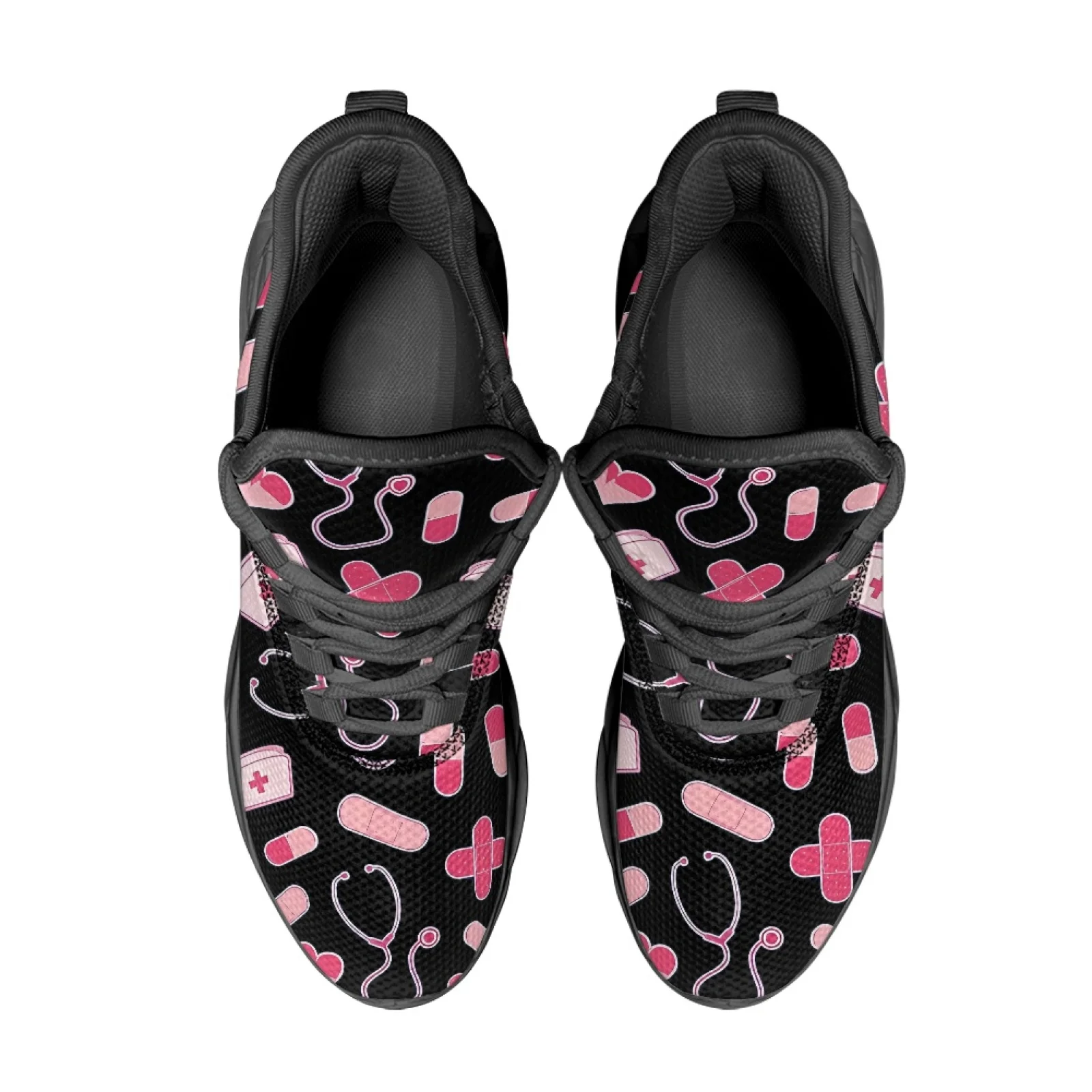 PENSTROLL Pink Medical Pattern Mens Running Shoes, Breathable Lace up Sneakers for Adult Athletes and Fitness Training