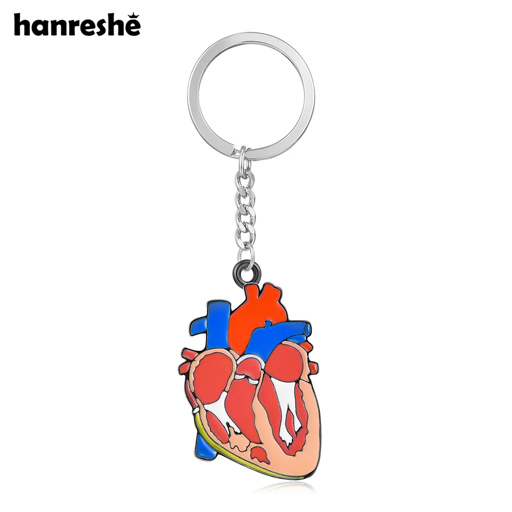 Hanreshe Enamel Heart Pendant Keychain Biology Anatomy Medical Jewelry for Doctor Nurse Backpack Bag Keyring Accessories