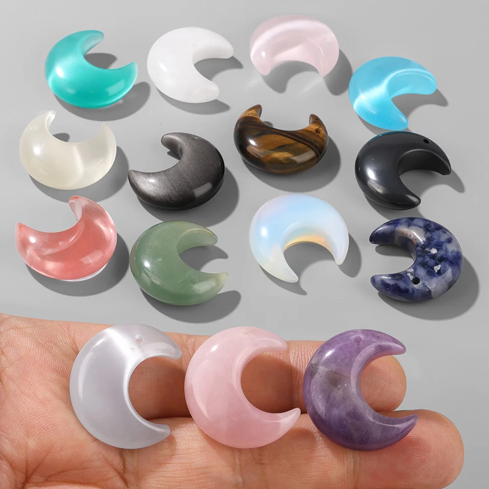 2PCS Natural Crescent Moon Charm Bead Top Drilled Cat Eye Amethyst Quartz Reiki Pendant For Jewelry Making Necklace Earrings DIY - view 2