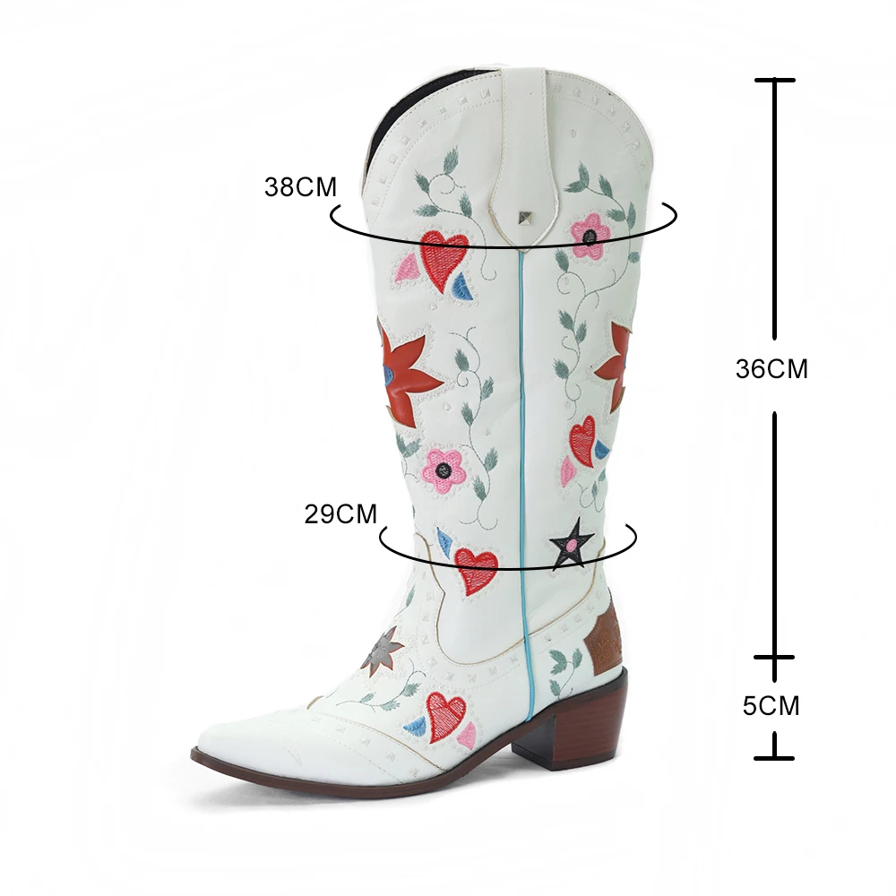 Boots For Womens Plus Size Fashion Embroidered Vintage Cowgril Cowboy Western Knee High Boots Autumn Winter Casual Warm Shoes