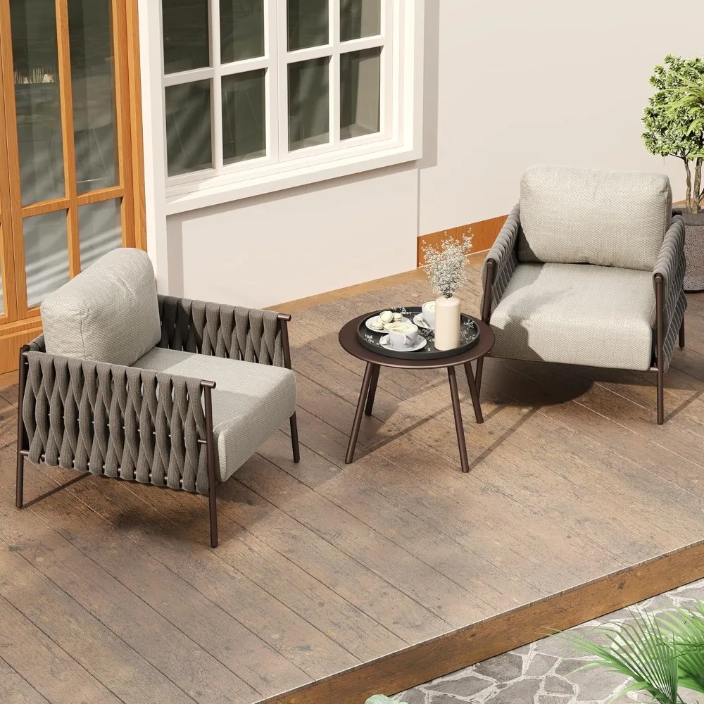 

3-Piece Patio Furniture Set | Armchairs & Coffee Table | Outdoor Furniture with Cushions | Deep Seating Modern Conversation Set