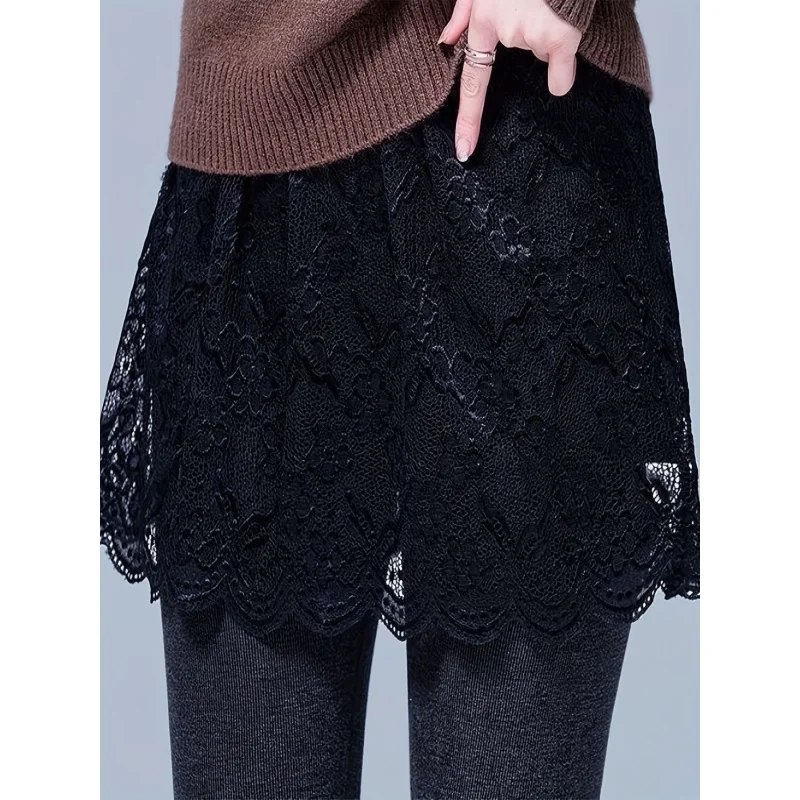 1pc/2pcs Women's Sheer Floral Lace Skirts - Semi-Transparent Low-Support Butt Curtain Skirts with Lace Trim, Versatile Elegant U