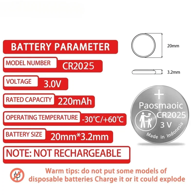 Batteria a bottone al litio CR2025 160mah 3V 2025 DL2025 BR2025 5003LC batterie a bottone per orologio telecomando Calculato