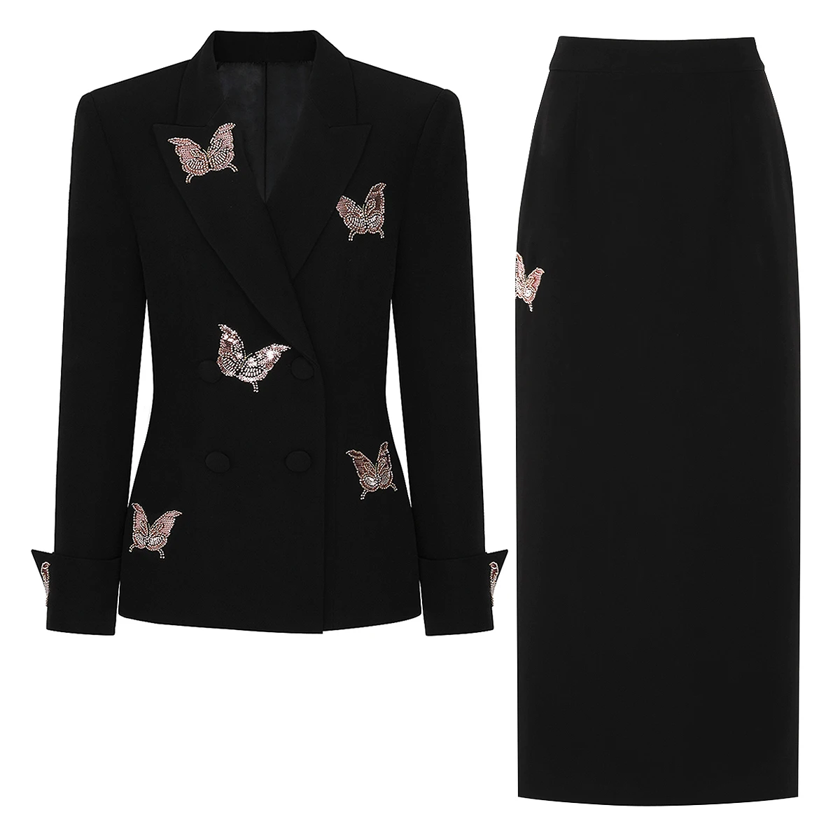 

Spring And Autumn New Women's Fashion Internet Celebrity Nail Bead Butterfly Suit Top Coat+Suit Half Skirt Two Piece Set
