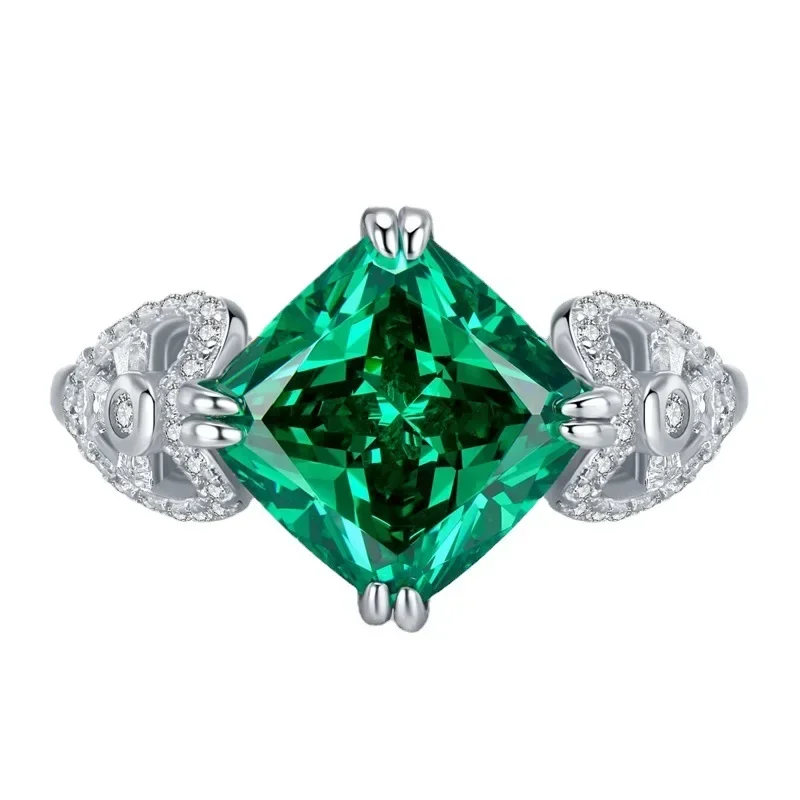 

10*10mm 5CT Lab-Grown Tourmaline & High-Carbon Diamond Gemstone 925 Sterling Silver Wedding Ring - Women's Engagement & Premium