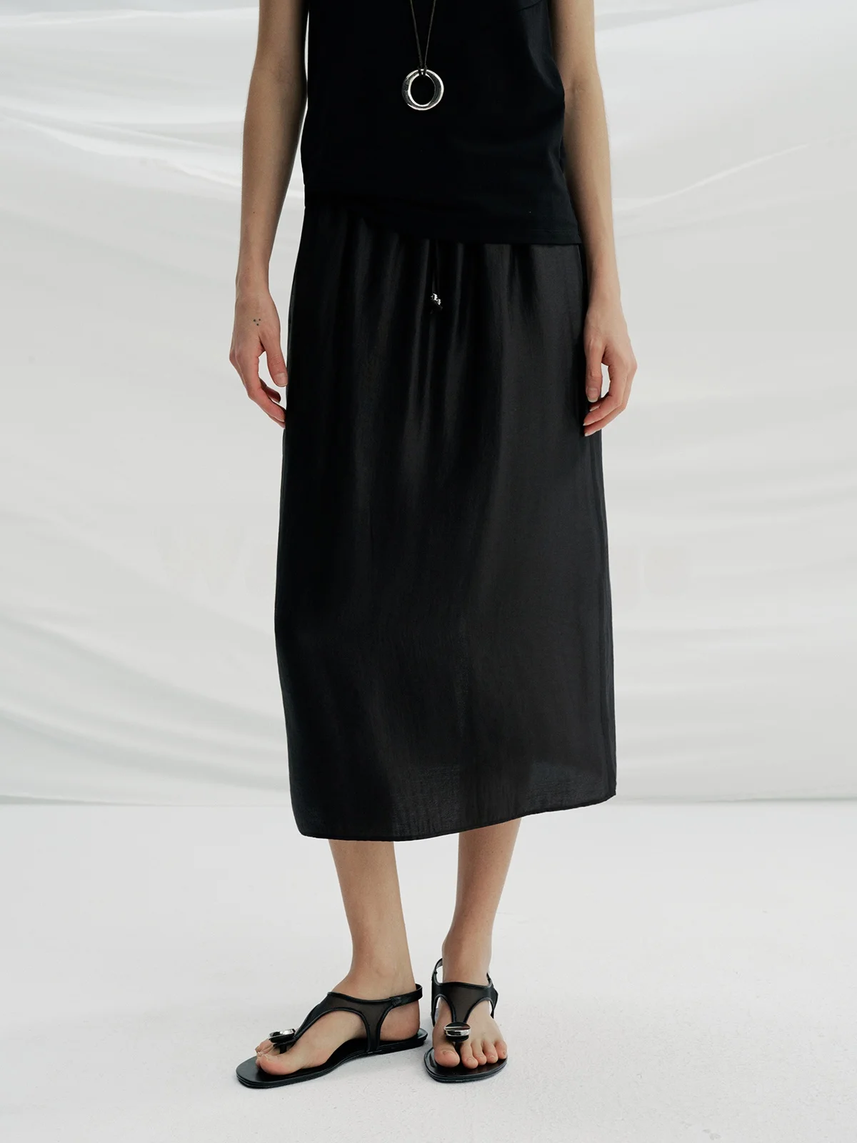 

Cooling Satin Loose Women's Midi Skirt Elastic Waist Straight Cut Casual Sle Comfortable Fit Summer Faion Ladies Skirts