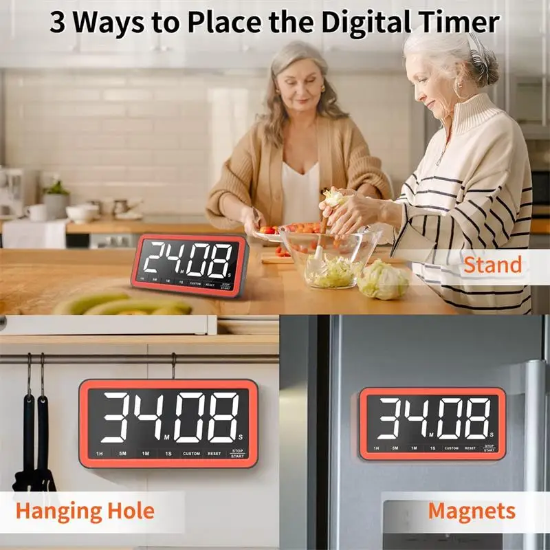 Large Display Kitchen Timer With 7.8” Extra Magnetic LED with 4 Alarms Countdown Count Up Digital Timer For Cooking Classroom