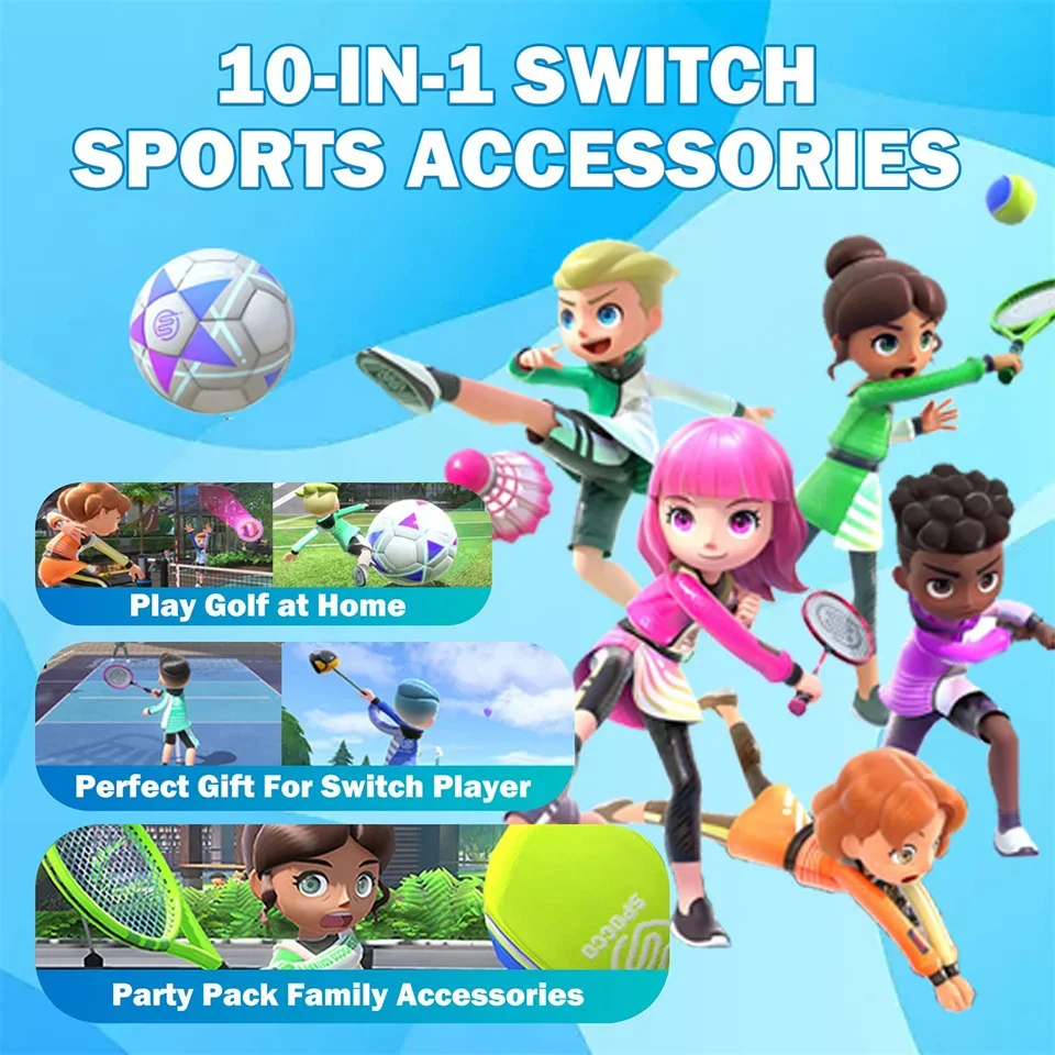 Pacchetto di accessori sportivi Switch 10 in 1 per Nintendo Switch Kit di accessori sportivi per giochi Oled con mazze da golf Mazze da golf