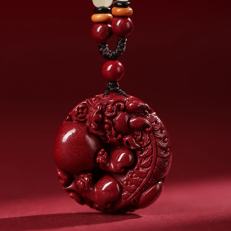 

Figurines Cinnabar Original Stone Brave Pendant High Content Zijin Sand Men's Necklace Year of PI Qiu Pendant Peace Auspicious