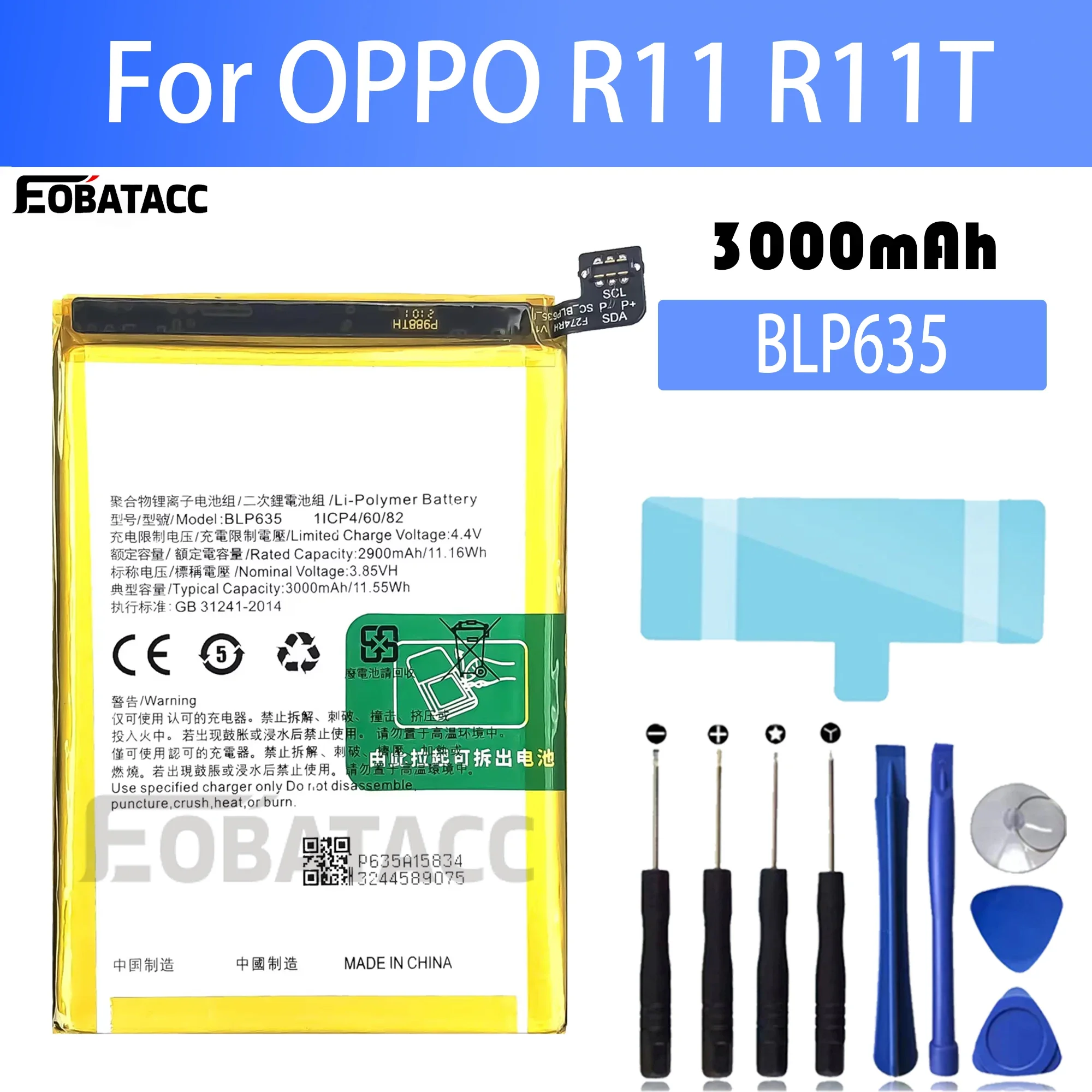 

100% New Original Battery BLP635 For OPPO R11 R11T Battery + Free Tools