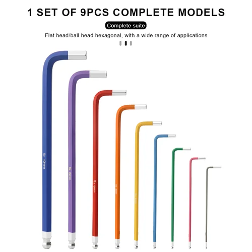 Imagen 2 del producto 9 Uds llave Hexagonal interior de bicicleta S2 CR-V llave de apertura de bola plana colorida de acero juego de llaves hexagonales para bicicleta 1,5/2/2,5/3/4/5/6/8/10mm