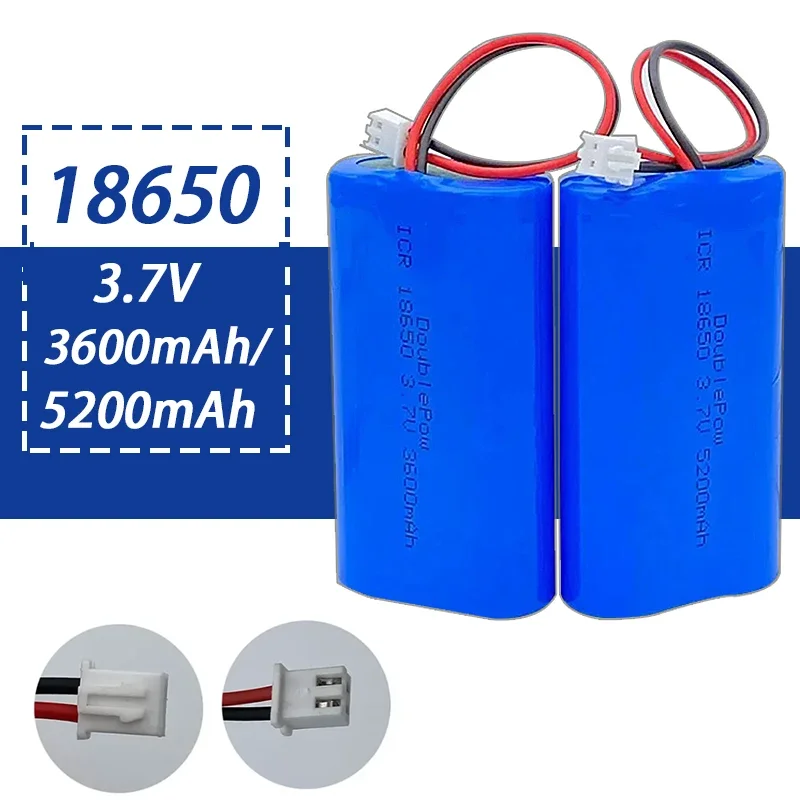 Image of 18650 3,7V 3600mAh/5200mAh Wiederaufladbare Lithium-Batterie für Megaphon, Lautsprecher, Monitore, LED-Leuchten, Schutzplatine + XH2.54 Stecker