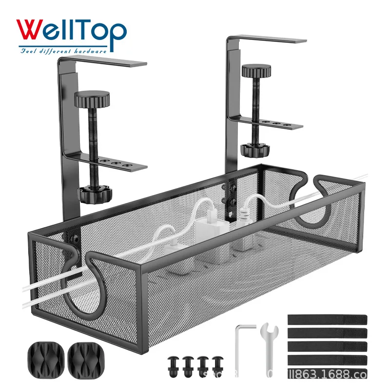 Carbon Steel Under Desk Cable Basket Power Strip Cord Organization No-Drill Design