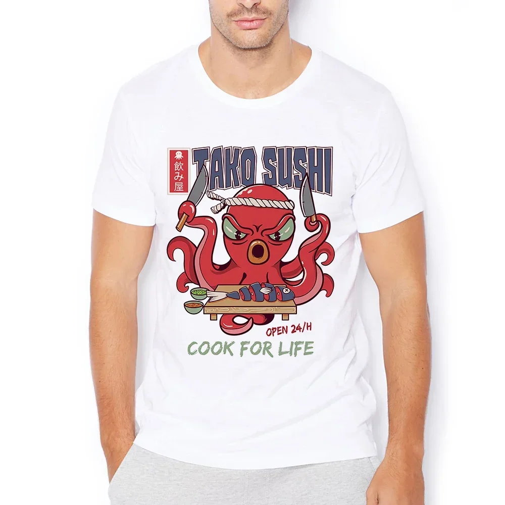 Akita Takoyaki Octopus Sushi Vendor Shiba Inu Funny Anime TShirt Homme O-neck Breathable Short T Shirt Streetwear Unisex Tee