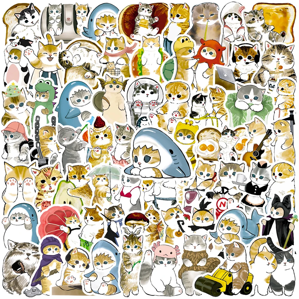 Pegatinas de dibujos animados Kawaii para niños, calcomanías de dibujos animados de gato lindo, 10/30/50/100 piezas, para ordenador portátil, álbum