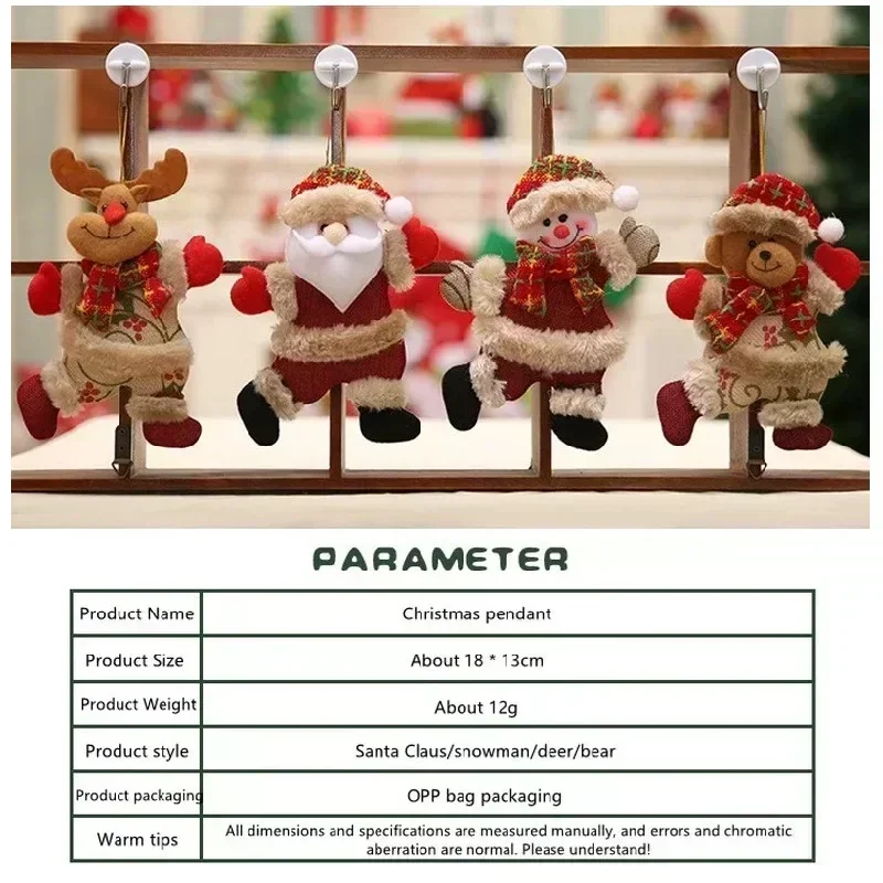 4pcs 2024 Christmas Santa Claus Snowman Elk Bear Pendant Doll New Year Merry Christmas Tree Decor for Home Xmas Ornaments Gifts