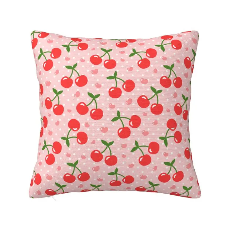 Red Cherry Pink Hearts Pillowcase Square Pillow Case 18x18 Inches Soft Cozy Polyester Cushion Cover for Home Office Car Decor