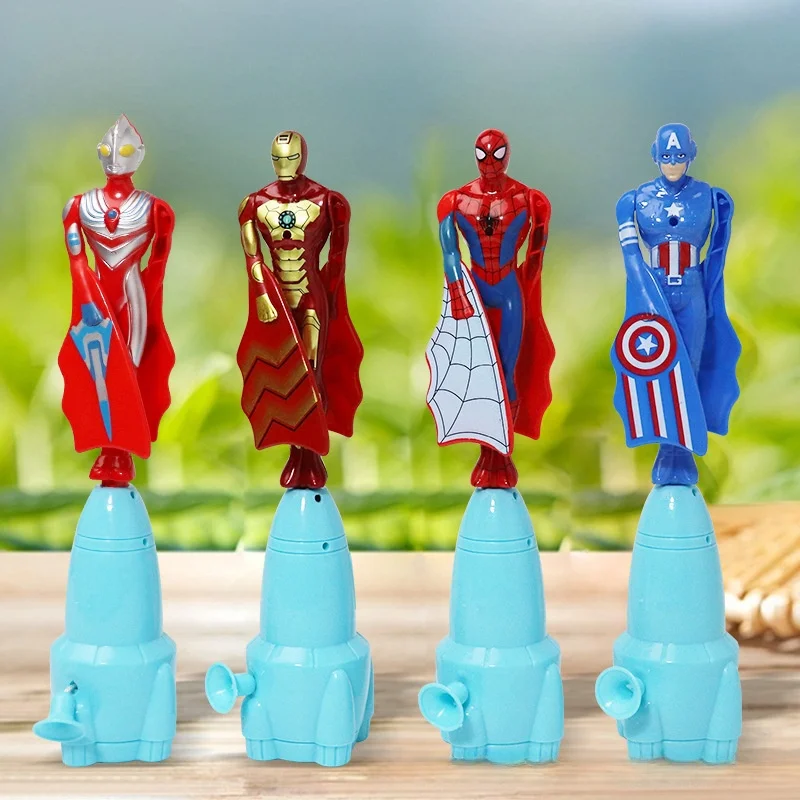 Anime Marvel Spiderman Flying Toy Iron Man Captain Steve Rogers String Flying Toy Outdoor Bamboo Dragonfly Toy for Children Gift