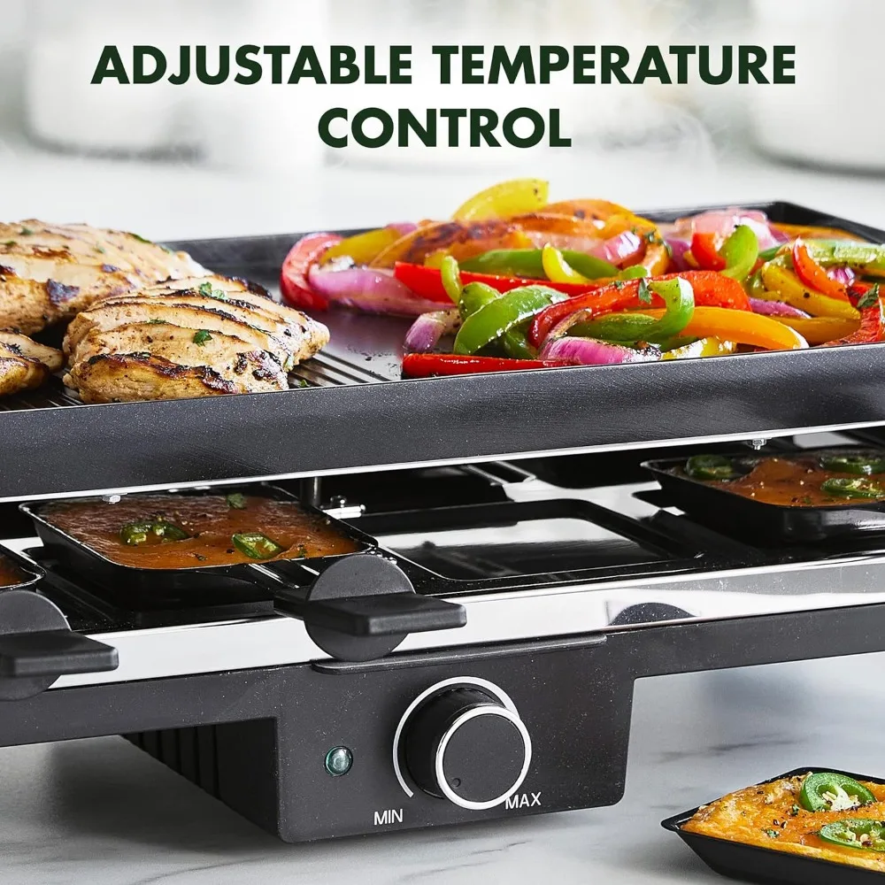 Healthy Ceramic Nonstick, 3-in-1 Reversible Grill, Griddle & Raclette, PFAS-Free, Serves up to 8 People for Parties &Family Fun