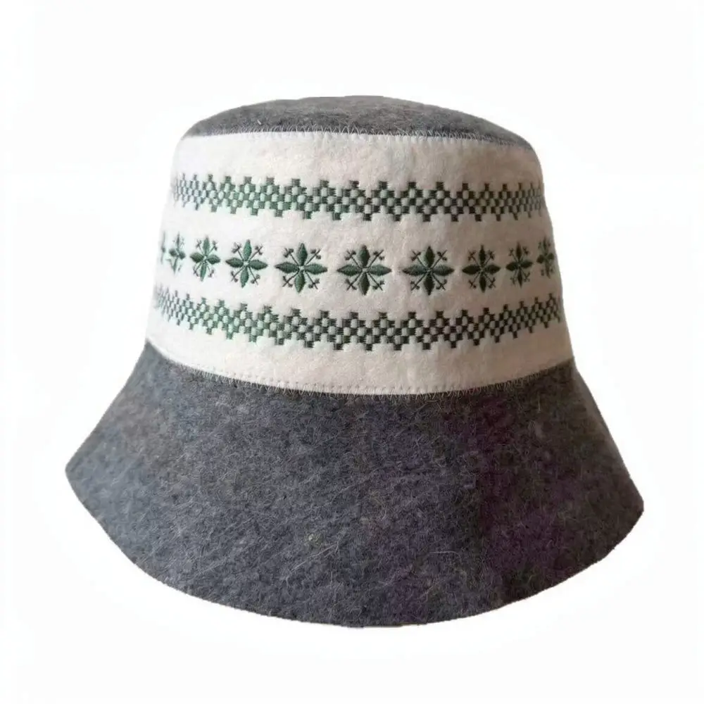 Ethnic Style Sauna Cap Thickened Wool Felt Embroidery Patchwork Heat Proof Steam Room Hat For Spa Shower Protection