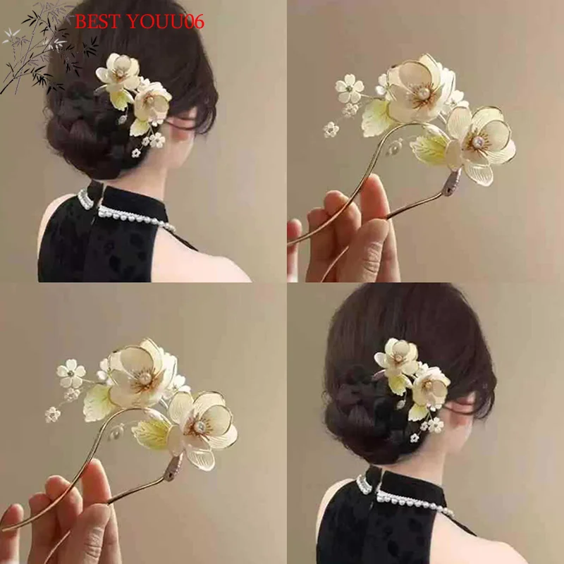 

(YOUU06)Elegant Vintage Alloy Hairpin Magnolia Design Hair Accessories Hairstyle Enhancer Decorative Headwear Hair Comb