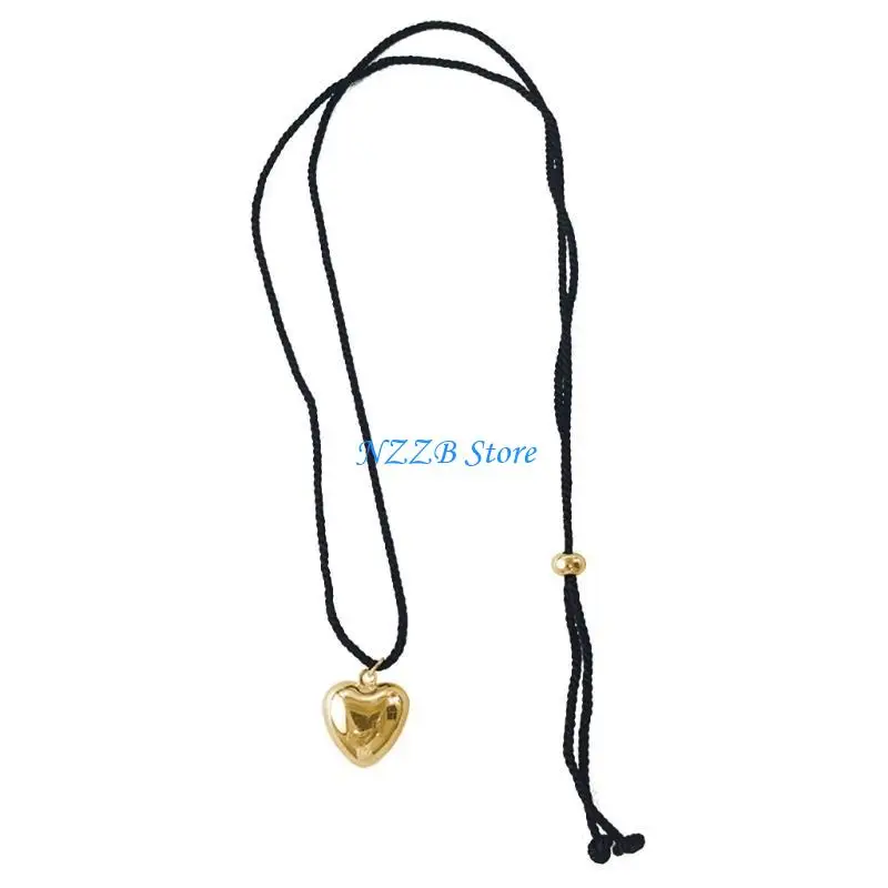 

T21F Heart Pendant Necklace Minimalist Heart Charm Choker Chain Jewelry for Women