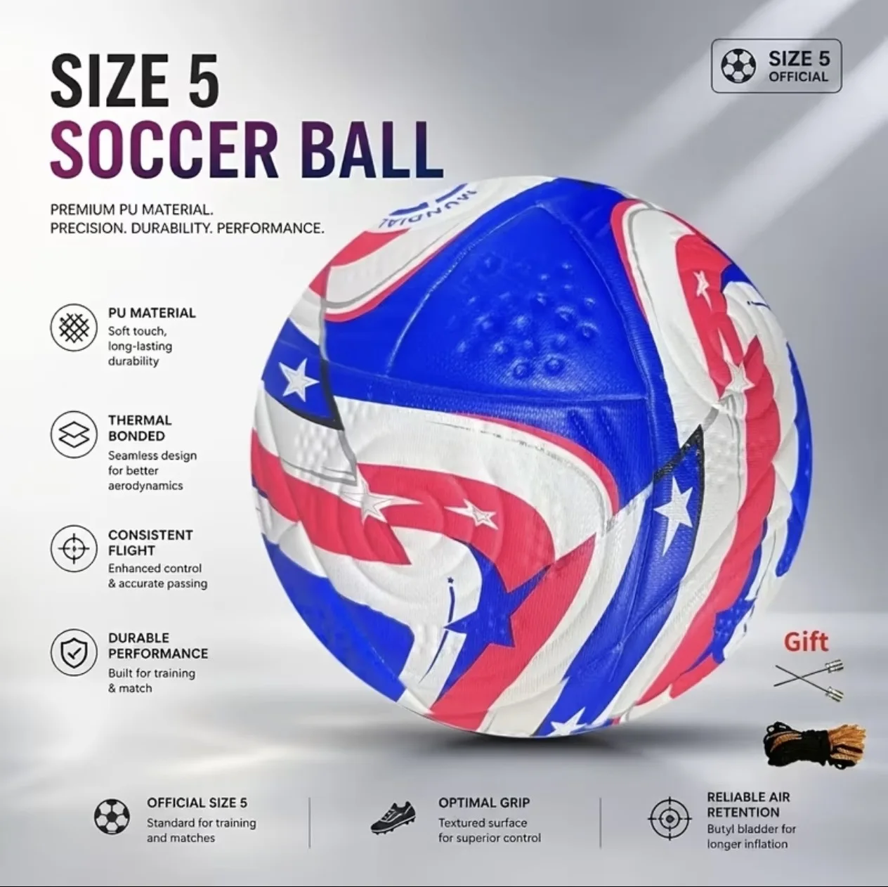 No.5 Thermal Bonding Football PU Leather Wear-Resistant Non-Slip for Adult Outdoor Training And Competitions