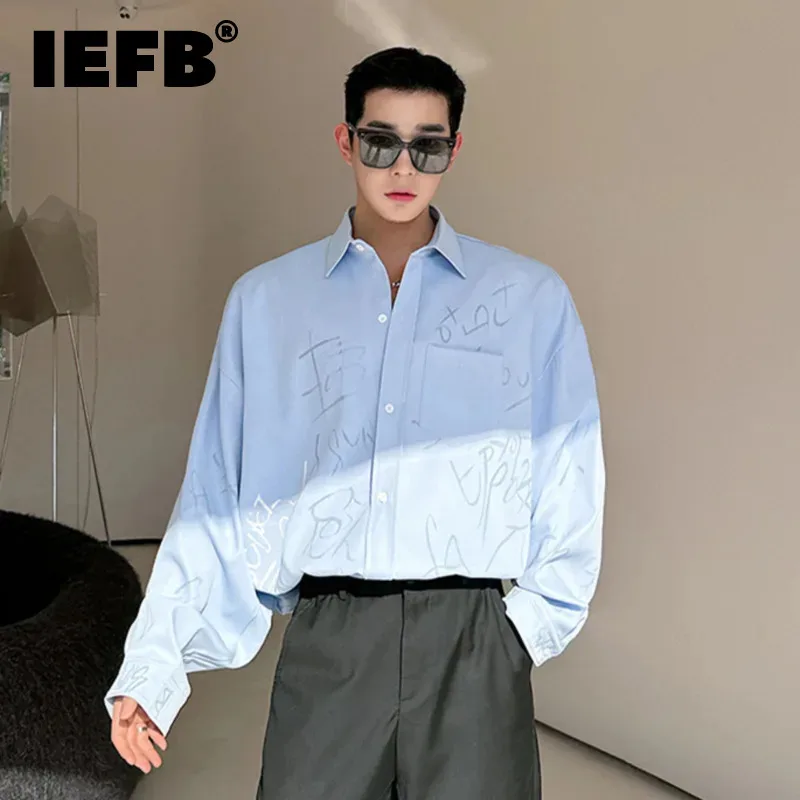 

IEFB Korean Style Men's Shirt Graffiti Design Male Long Sleeve Turn-down Collar Casual Top 2024 Autumn New Trendy Shirts 9C5105