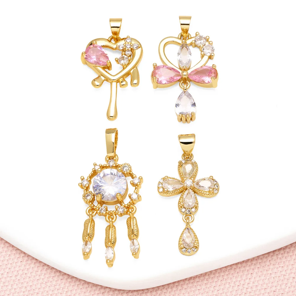 OCESRIO Boho розовый кристалл сердце крест кулон для ожерелья медь позолоченный Ловец снов принадлежности для изготовления ювелирных изделий pdta607