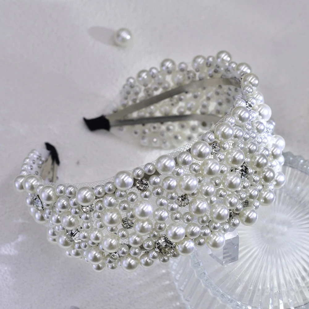 ربطة شعر كريستالية مصنوعة يدويًا من اللؤلؤ للنساء، عصابات رأس للعروس، إكسسوارات شعر الزفاف، غطاء الرأس