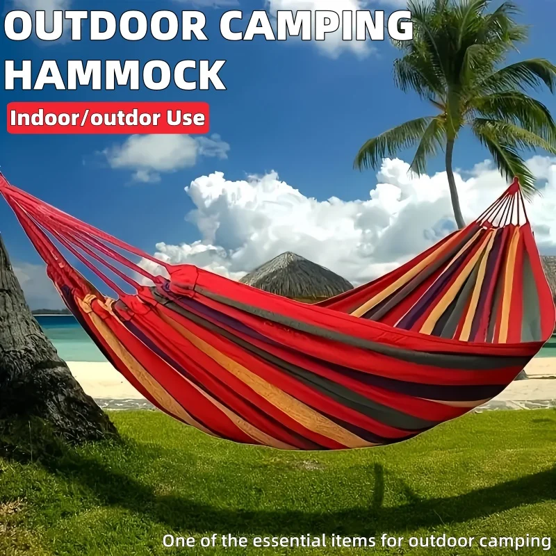Hamaca de lona, hamaca gruesa para exteriores, hamacas columpio para acampar con cuerdas de árbol, hamacas para sillas colgantes a rayas antivuelco.