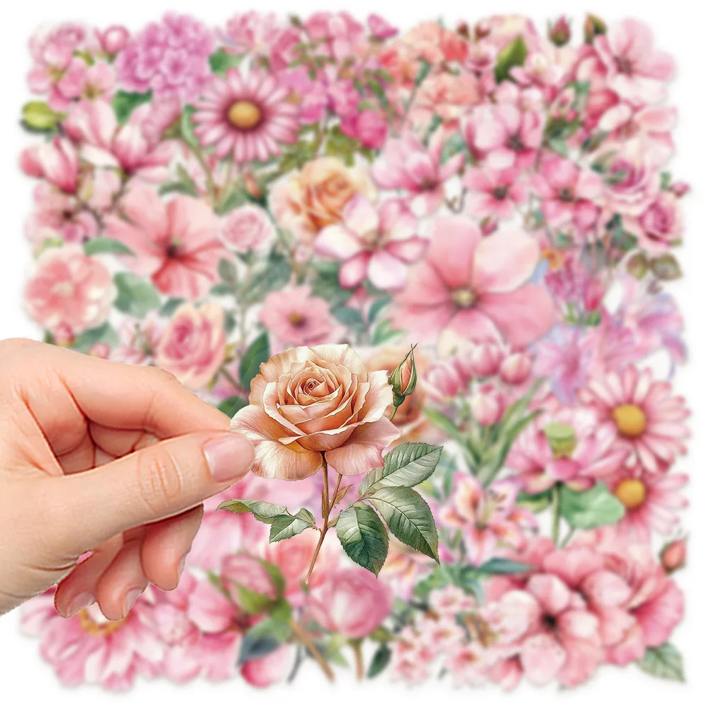 10/30/50PCS Flowers Cartoon Stckers Pink Flower Transparent Sticker DIY Toy Scrapbook Luggage Laptop Guitar Car Bike Decal Gift