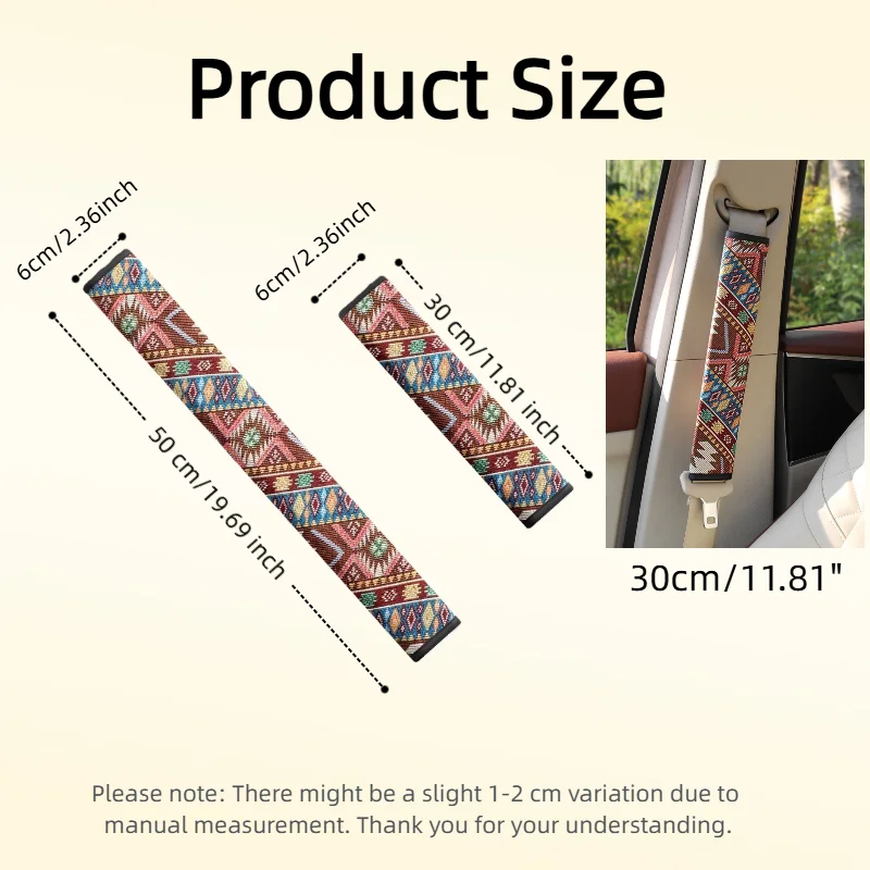 Bohemian-Stil Leinen-Autositzgurt-Schulterpolster, Erhältlich in 30cm oder 50cm, Geeignet für Alle Jahreszeiten, Einfach zu Installieren – Detail 1